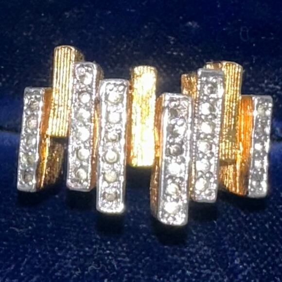 Panetta vintage sterling silver gold vermeil rhinestones modernist ring 6.5 - Picture 2 of 10